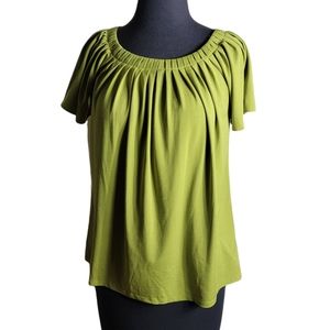 AB Studio women's size small green pleated scoop neck short sleeve top